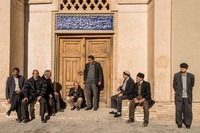 Men outside the Mosque in Nain during Friday Prayers, Iran