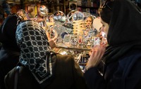 Women Shopping for Mirror in Tehran Bazaar, Iran
