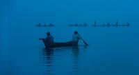 Morning Fishing from Boats in Amarapura, Myanmar