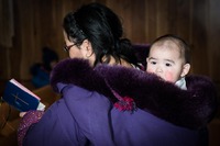 Inuit mother and child; Kangiqsualujjuaq, Canada