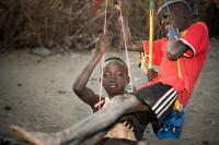 Refugee children 
South Sudan are having fun. They are enjoying the swings they have made out of discarded strings in the Kakuma refugee camp. With no money and no toy 
stores that have used their creativity and created their own jungle 

gym. 

Location: Kakuma Refugee Camp in Turkana county, Kenya Dorte Verner/World Bank