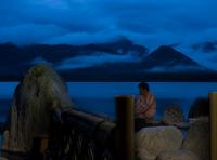 Sunset and Onsen on Lake Hussharo in Akan National Park  in the eastern part of Hokkaido, Japan