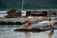 Bamboo Workers on Chindwin River, Myanmar