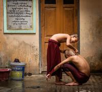 Monks Shaving in Myanmar